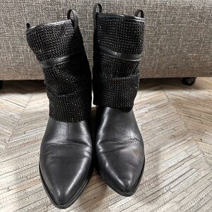 AREZZO Women's Black Sparkle Shaft Pointed Toe Boots